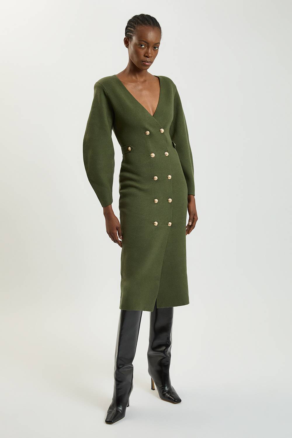 KarenMillen Robe Tricotée Cintrée À Double Boutonnage D'inspiration Militaire Aspect Laine