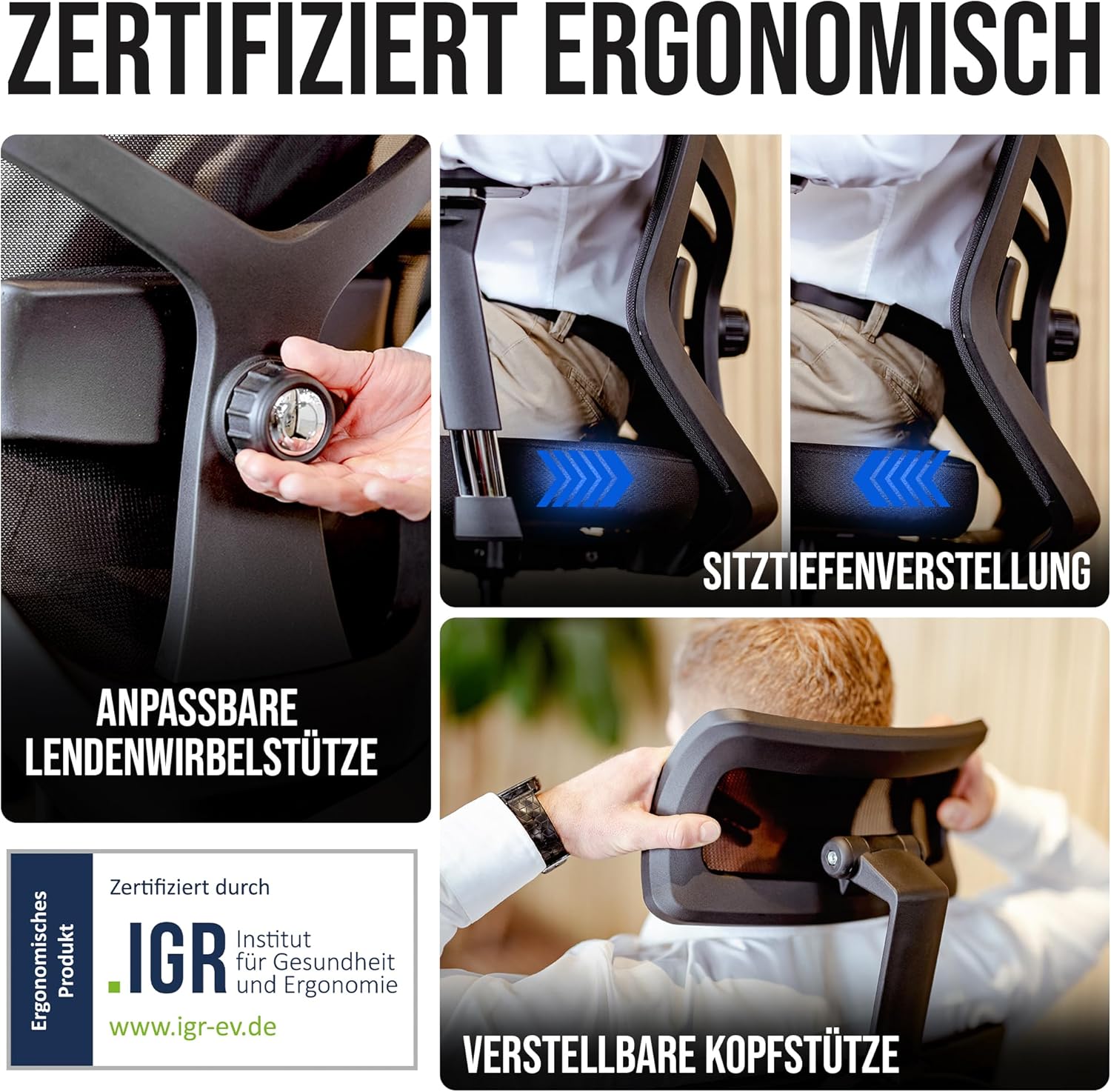 Bürostuhl Ergonomisch [TESTSIEGER] Kratzerfreie Rollen Atmungsaktiv | Ergonomischer Schreibtischstuhl | Büro Stuhl 150 kg Belastbar | Computerstuhl | Drehstuhl | Home Office Chair Ergonomic