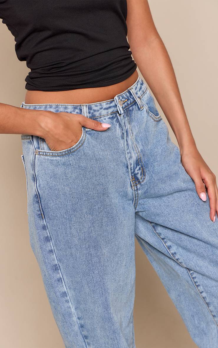 Mid Blue Wash Prettylittlething Jean Mom Taille Haute