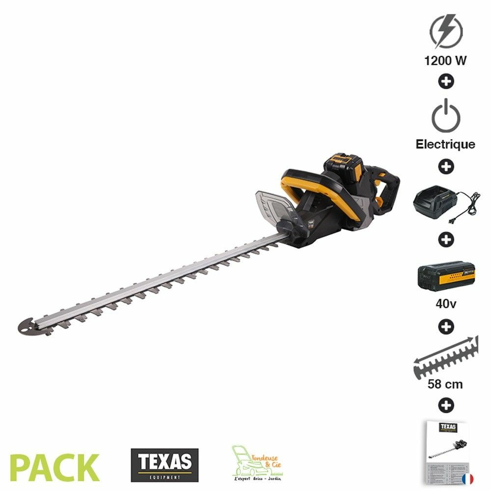 Pack taille haies sans fil 58cm 40v chargeur poignée rotative texas htx4000