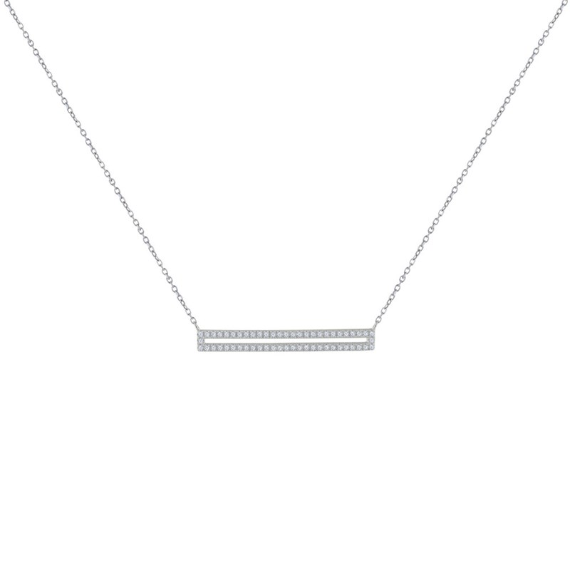 Collier Argent Rhodié Rectangle Ajouré de Strass