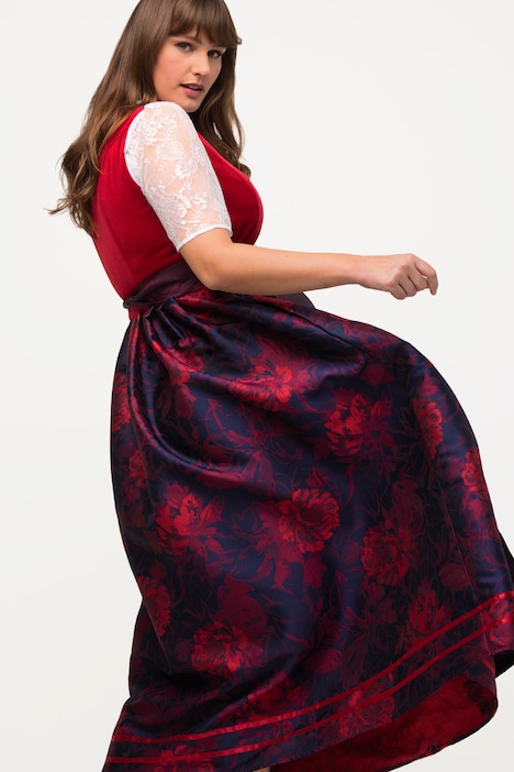 Dirndl, Blüten, Carree-Ausschnitt, Two-Tone-Schürze