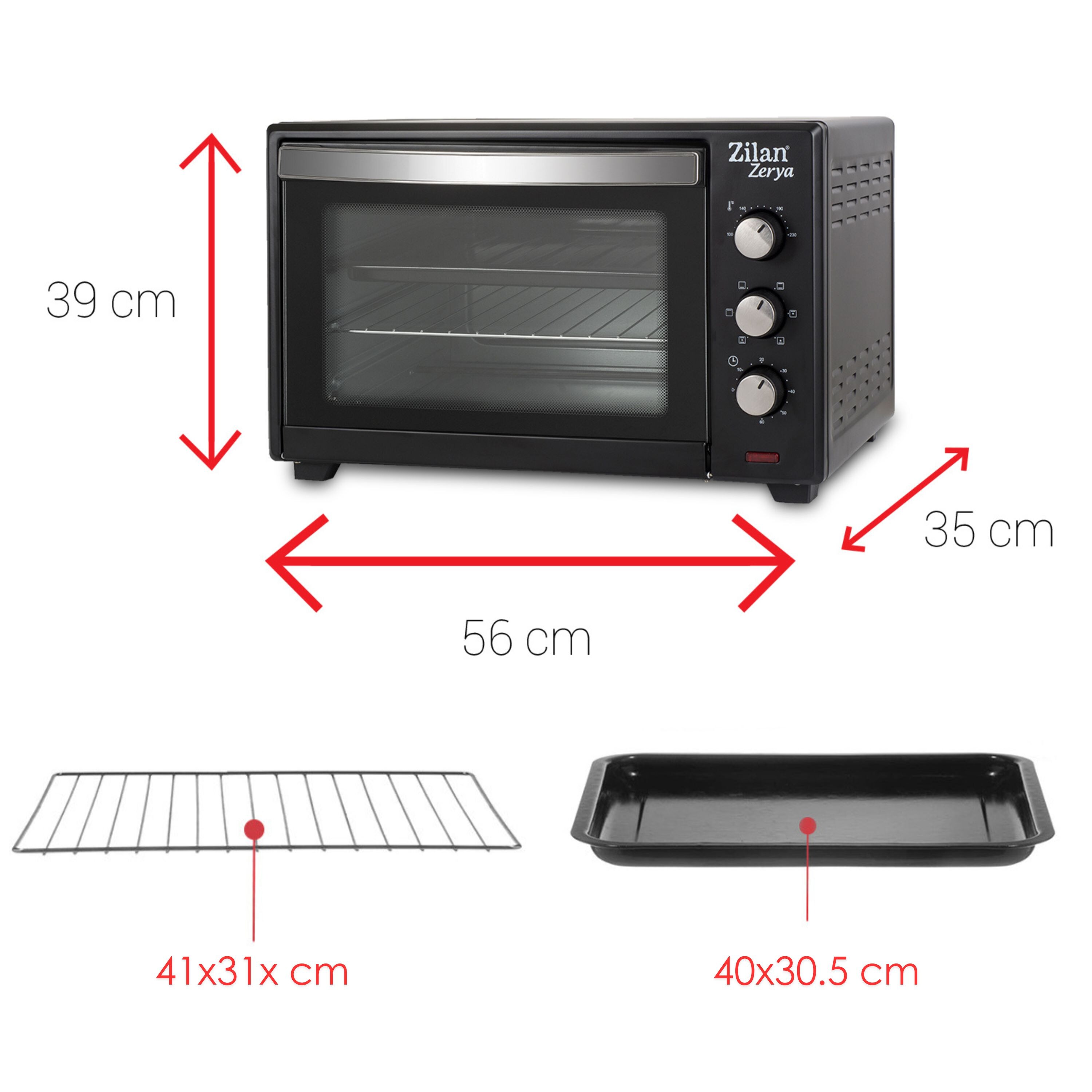Zilan Minibackofen 45 Liter Konvektion 60 min Timer 100-230°C 2000W