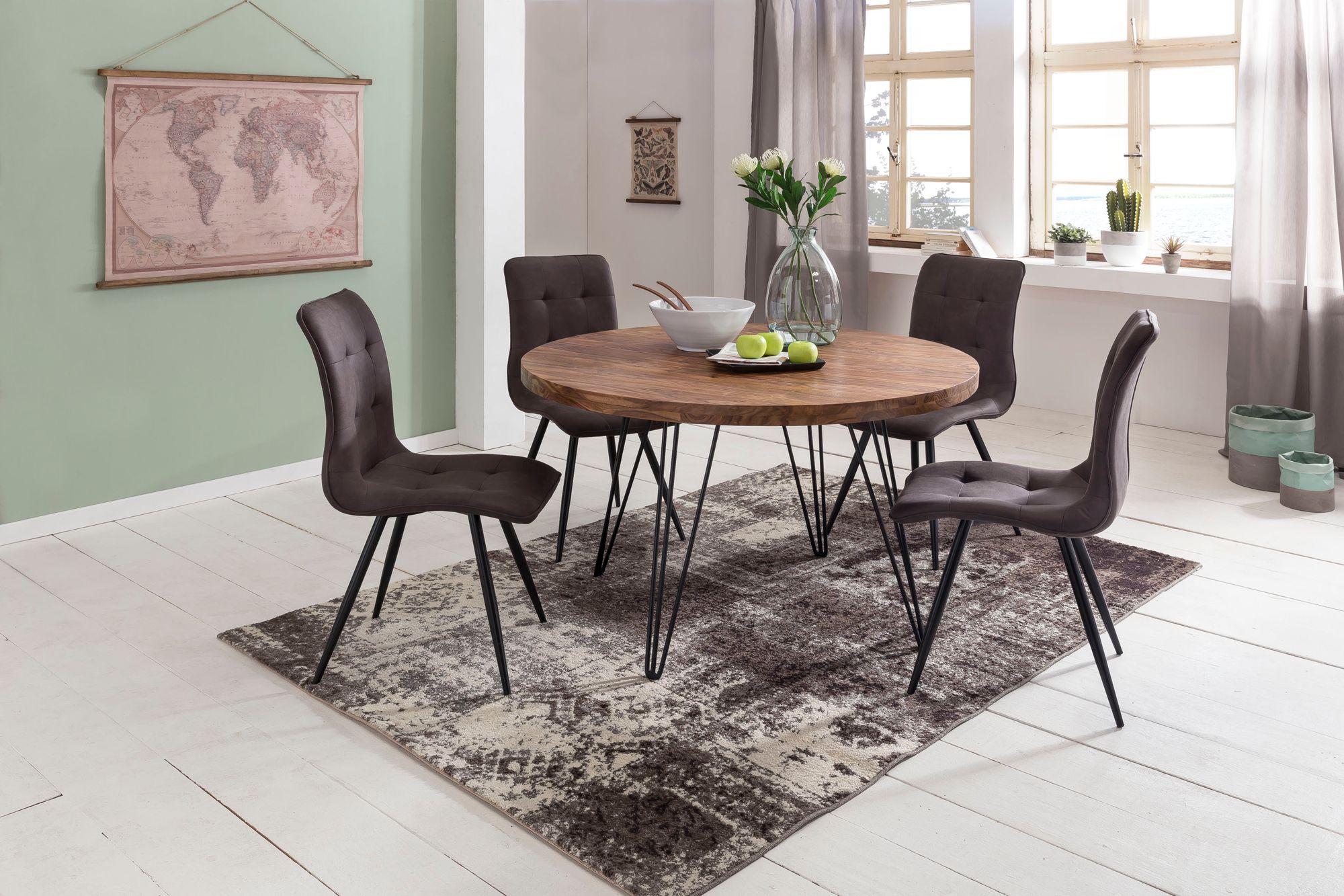 Esszimmertisch Rund Ø 120 cm Massivholz Sheesham Esstisch Küchentisch Landhaus