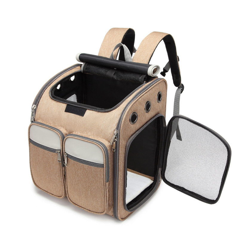 (43x30x41cm) Haustier Reise Trolley Transport Rucksack mit Rollen für Hunde / Katzen - Braun