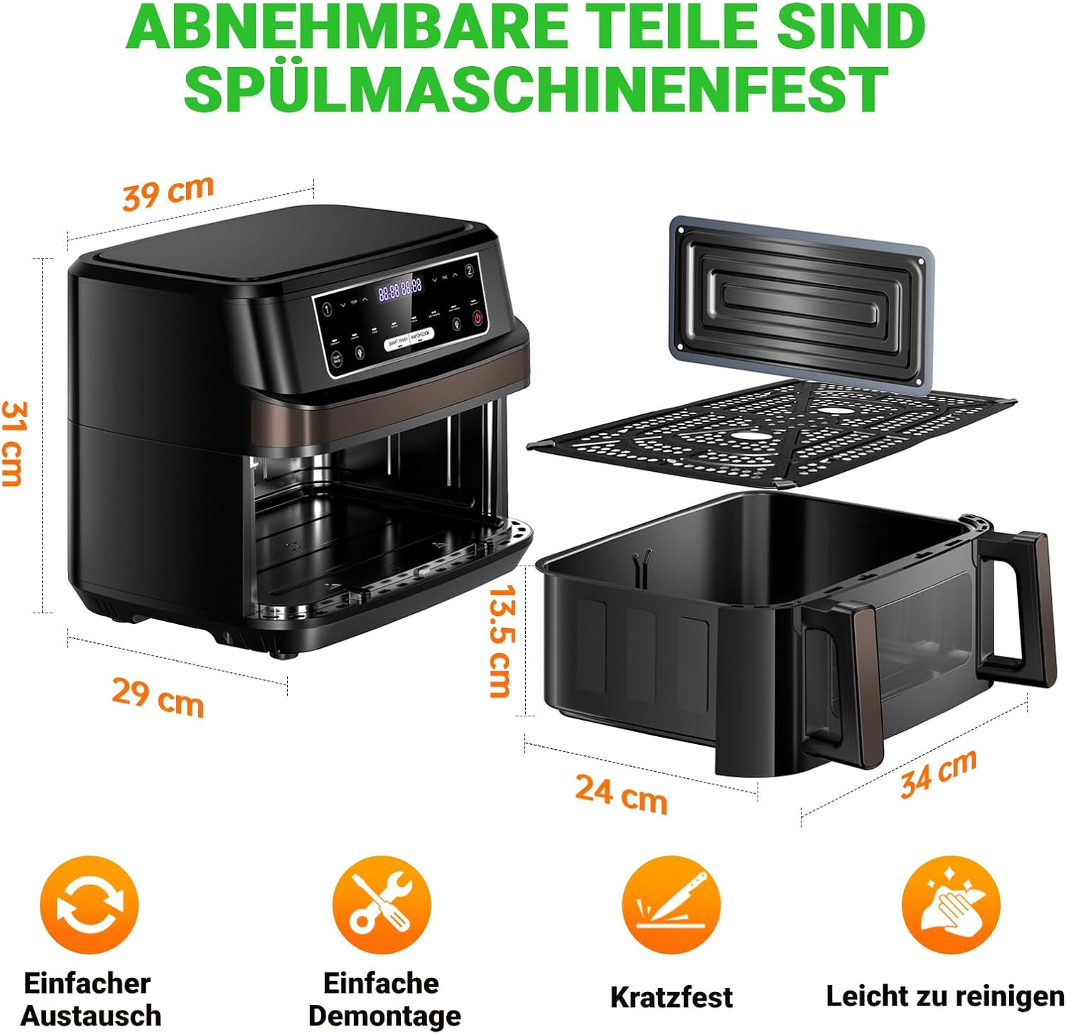 Heißluftfritteuse XXL | 12L Airfryer Variabel Für Einzel-und Zweikammer, 8-in-1 Heissluftfritteuse Doppelkammer Separate Temperaturregelung, Air Fryer 2 Kammern Touchscreen Max 200℃ Fettarmes Kochen