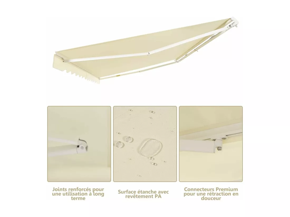 Store Banne de Balcon Rétractable avec Tissu et velours Résistant aux UV et à l'eau, Cadre en Aluminium Angle Réglable 5-35° , 3 x 2,5 m