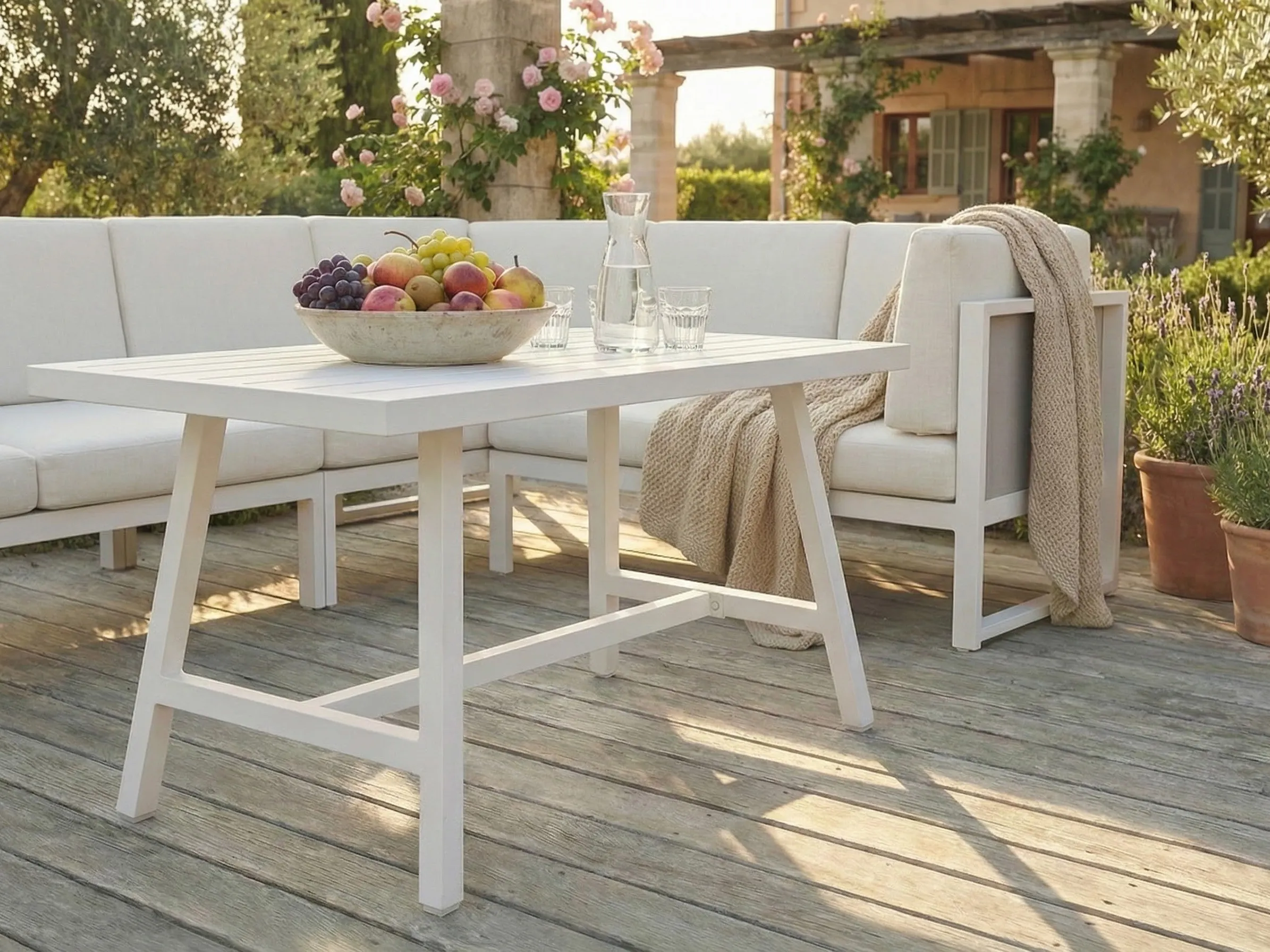 Tuin hoekloungeset met tafel 6-zits CASTELLA/FRATTE linkszijdig Metaal Gebroken wit
