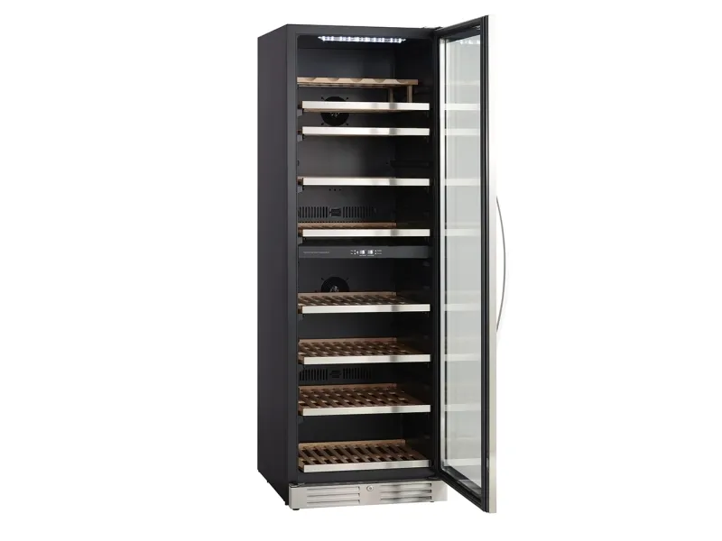 Scandomestic SV 124 X - Vinkøleskab - 2 Zoner - bredde: 59.5 cm - dybde: 67.7 cm - højde: 176.4 cm - 416 liter - Rustfit stål/sort - Optil 126 flasker