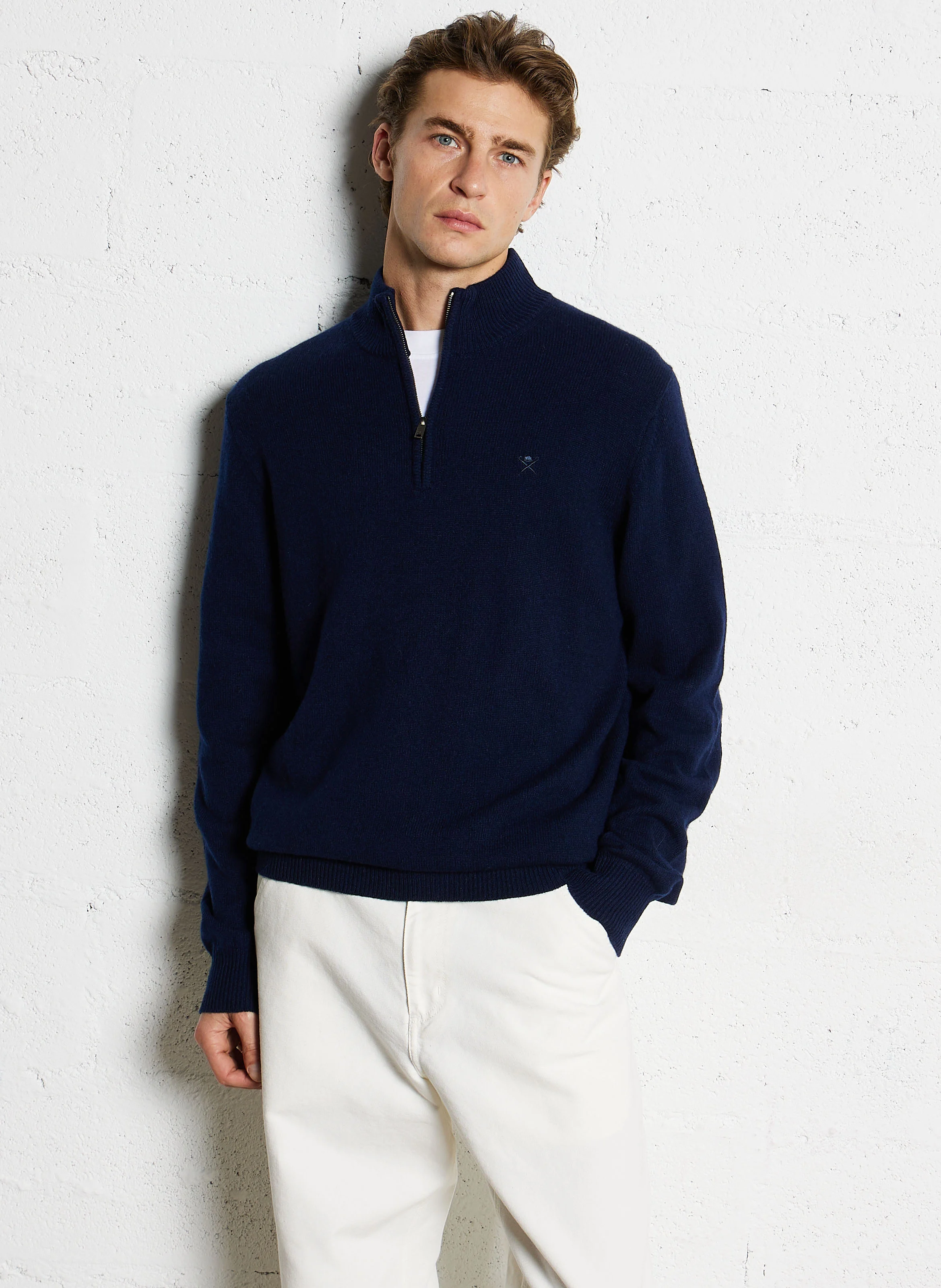 Pull zippé en laine | Bleu