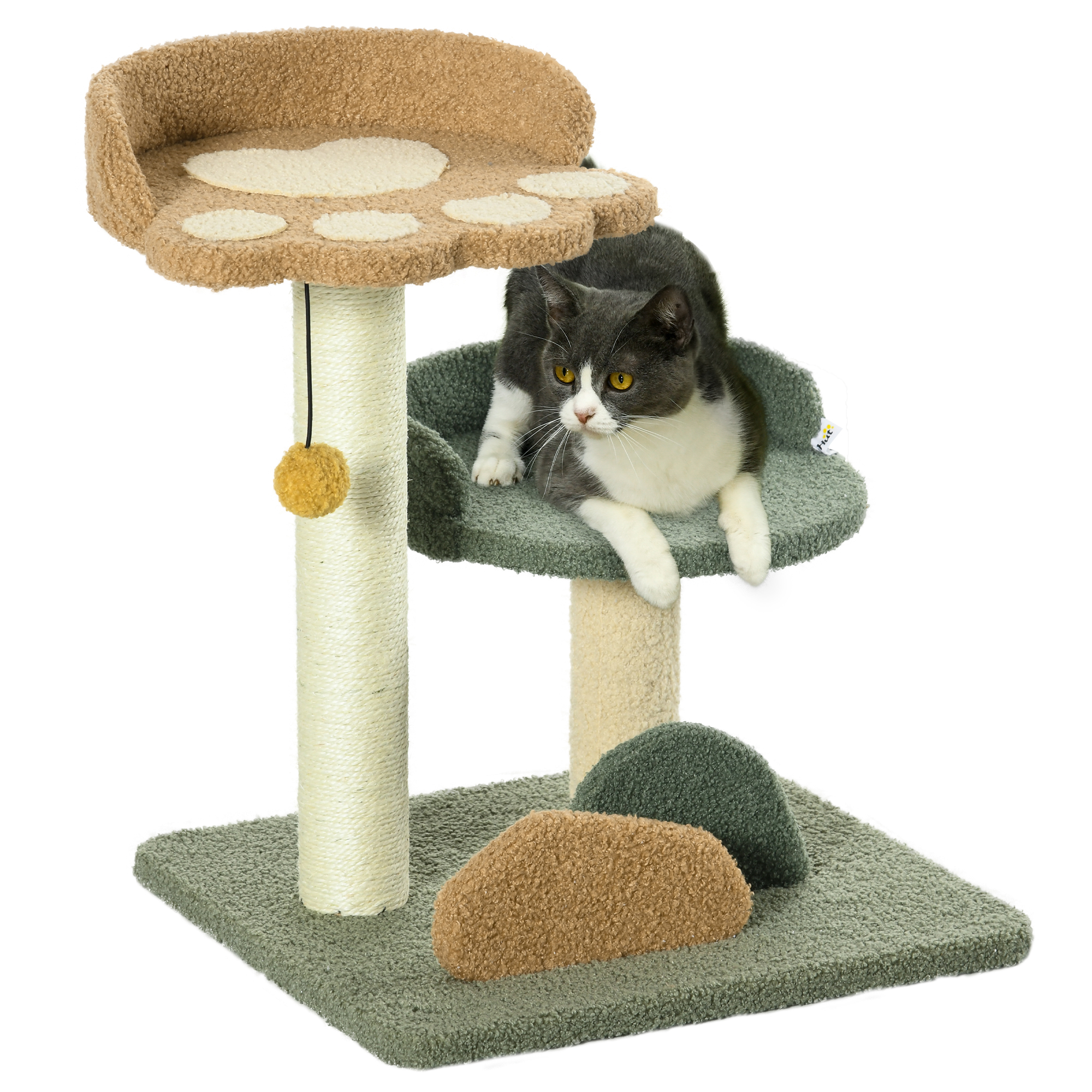Árvore arranhadora pequena PawHut de 52 cm para gatos, torre para gatos, centro de atividades para gatinhos com cama, poste de sisal e bola pendurada, 43 x 39 x 52 cm, multicolorida