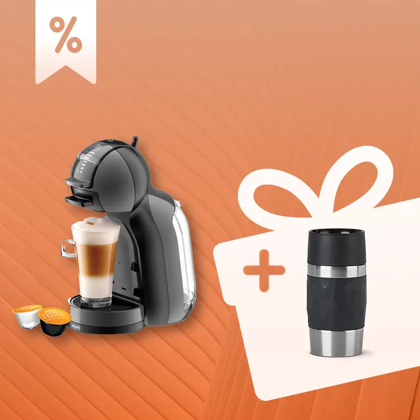 Set: Mini Me Kapselkaffeemaschine schwarz & anthrazit und Thermobecher