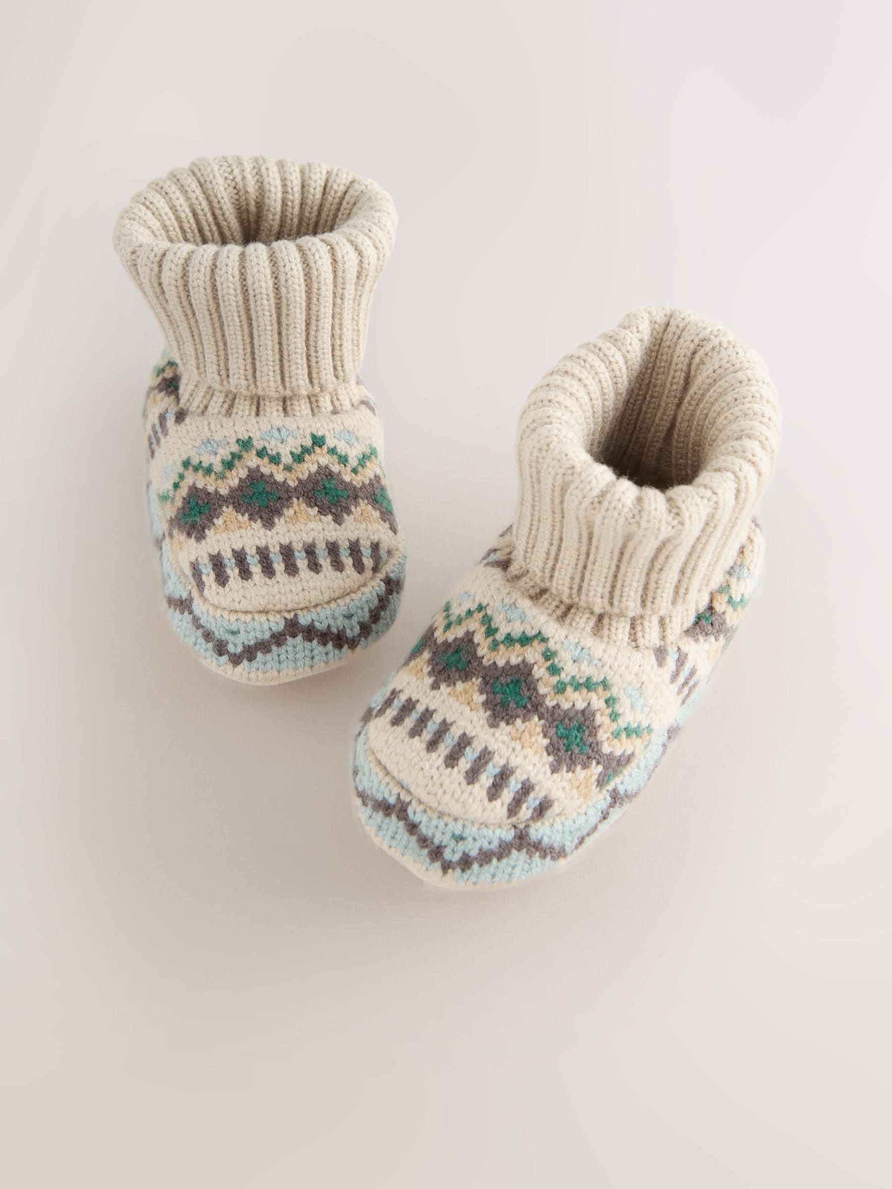 Neutraal/blauw - Fairisle Baby Sokken Top Schoenen (0-2mnd)