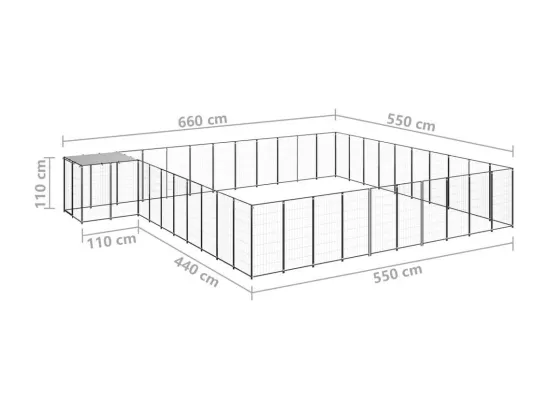 Chenil extérieur cage enclos noire 660 x 550 x 110 cm 02_0000523