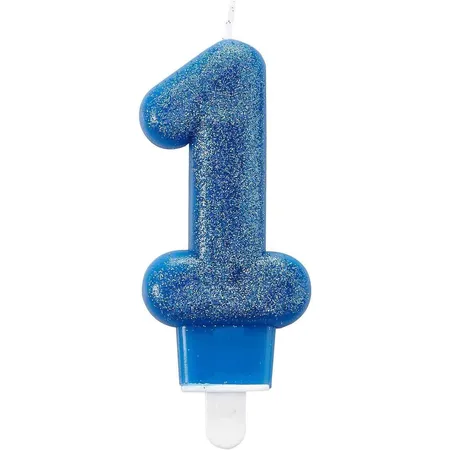 amscan Zahlenkerze 1 blau mit Glitzer