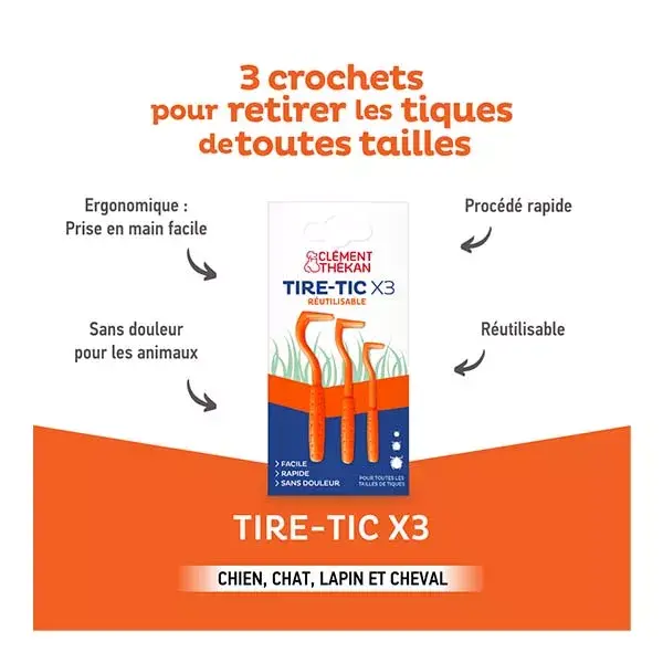 Removedor de carrapatos reutilizável Clément Thékan com 3 ganchos