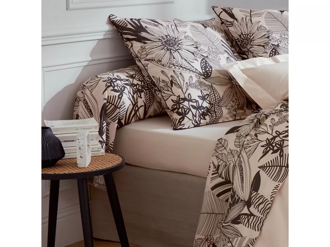 Taie de traversin 240x43 cm percale de coton ALBA beige/noir
