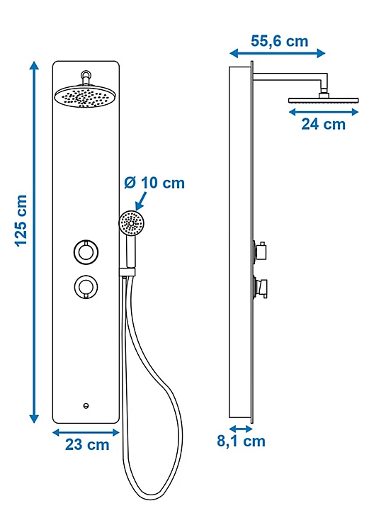 Colonne de douche hydromassante mécanique avec pommeau + douchette 1 jet + flexible, gris anthracite, Edouard Rousseau Eris