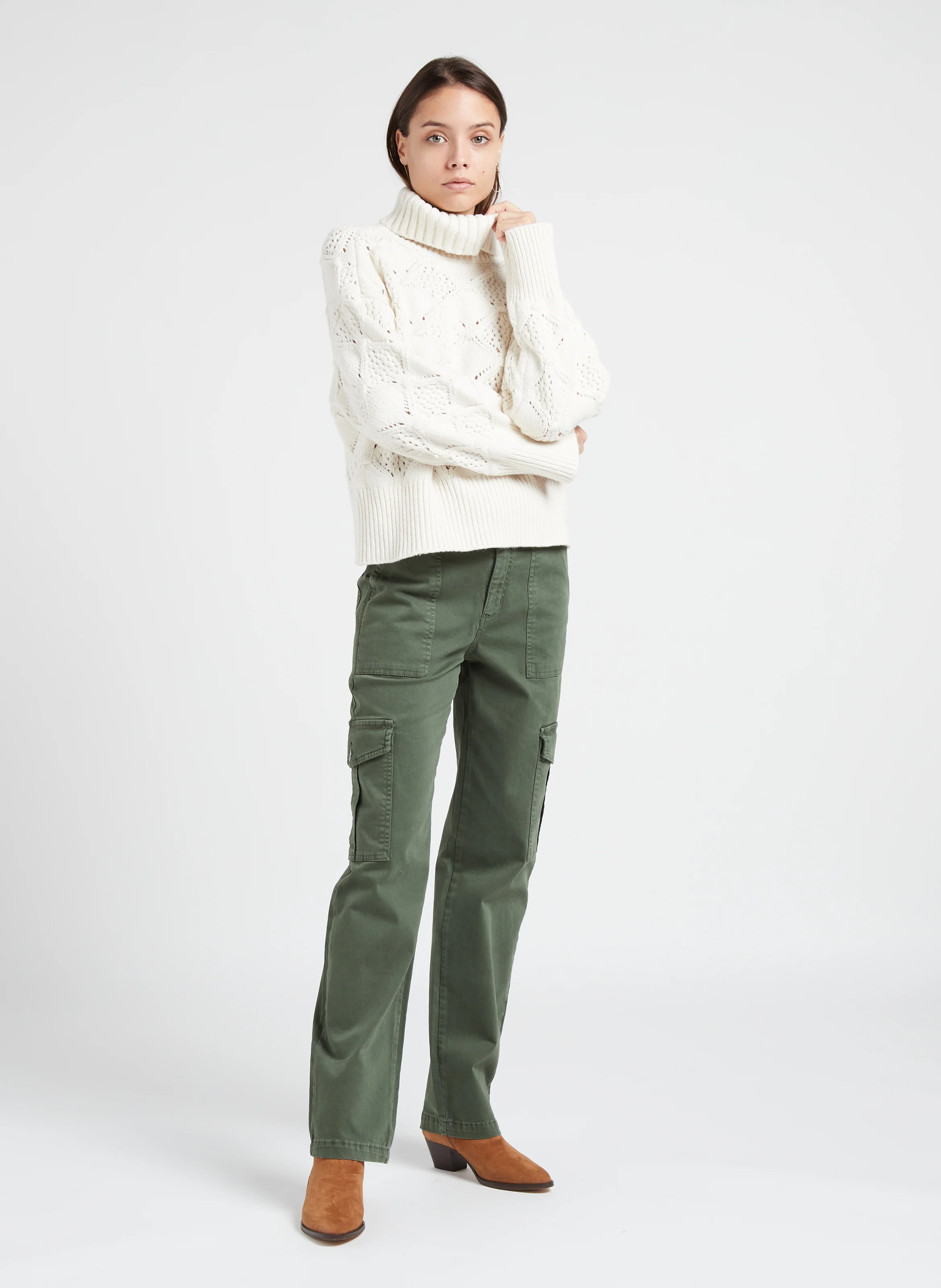 ELINO - Pull col roulé en coton | Beige