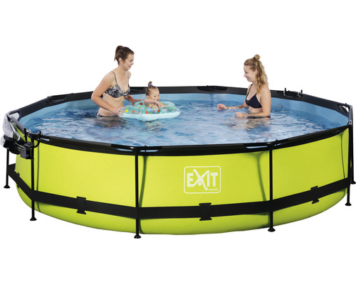 Opbouwzwembadset EXIT Lime rond Ø 360x76 cm incl. patroonfiltersysteem & afdekking groen