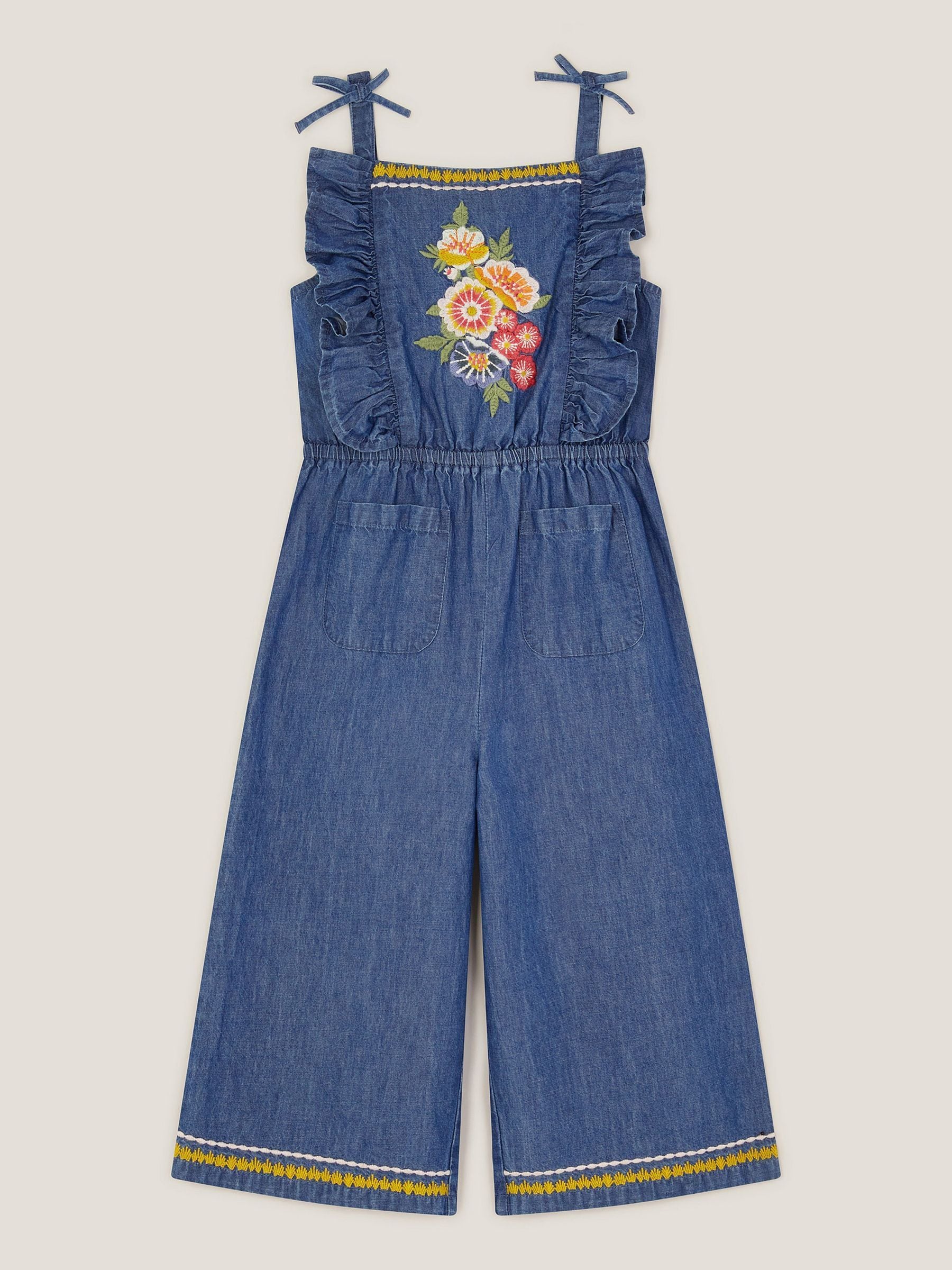 Monsoon Floral Embroidered Denim Jumpsuit