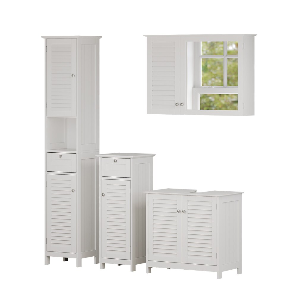 Vicco Badmöbel-Set Riad, Weiß, Badezimmer, moderne Badserie, Lamellen-Front, Waschtischunterschrank, Spiegelschrank, Midischrank, Hochschrank