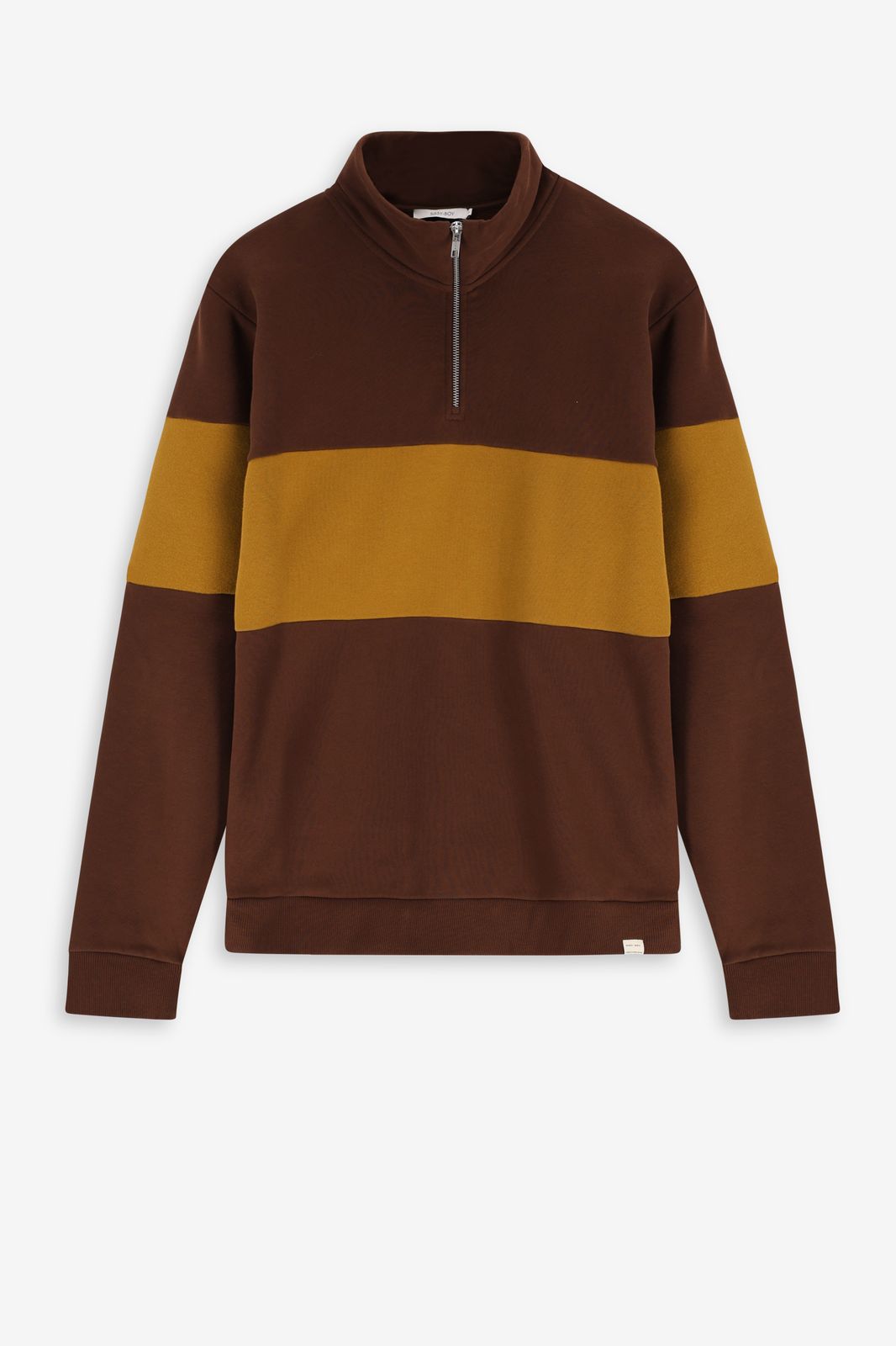 Donkerbruine sweater met streep