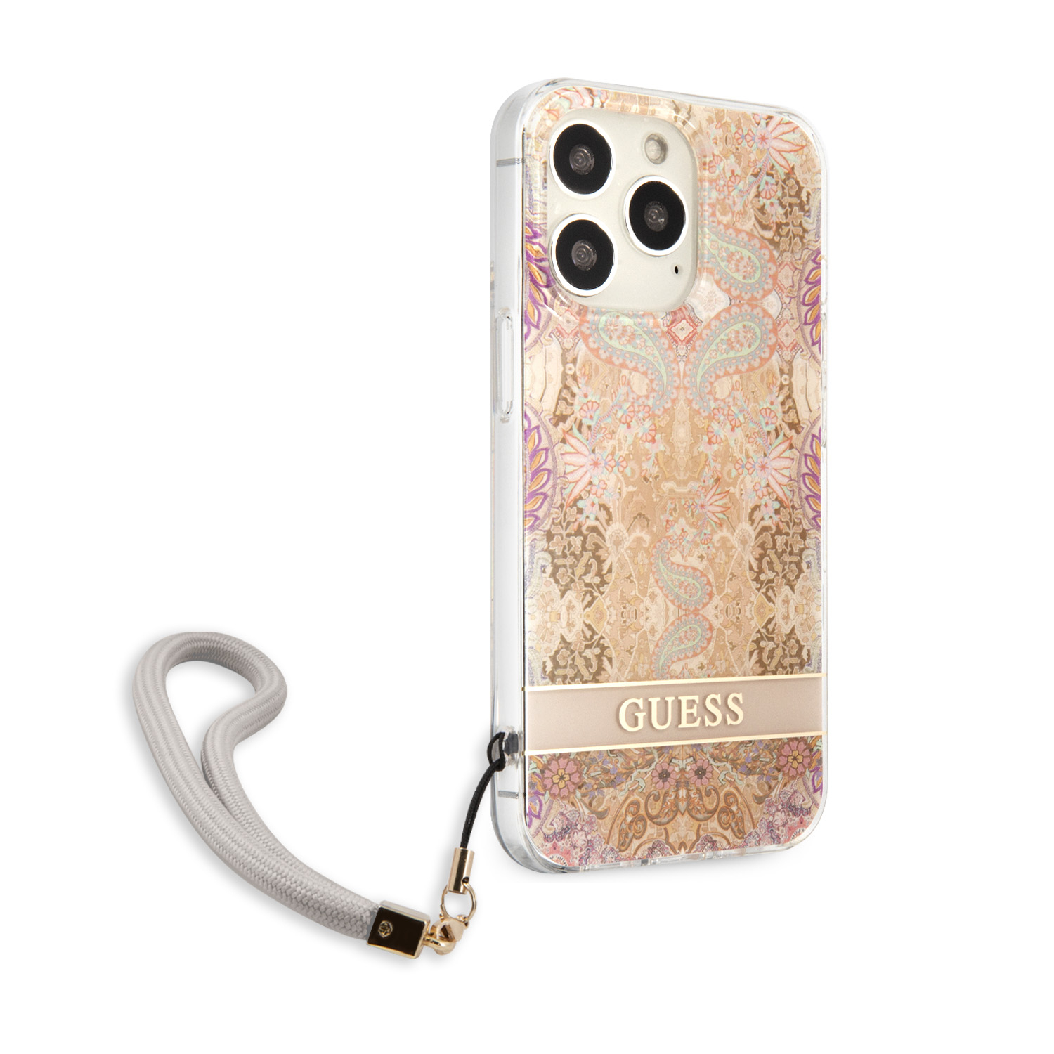 iPhone 13 Pro Hardcase Hülle Flower Strap (GUHCP13LHFLSD) - Gold / Transparent
