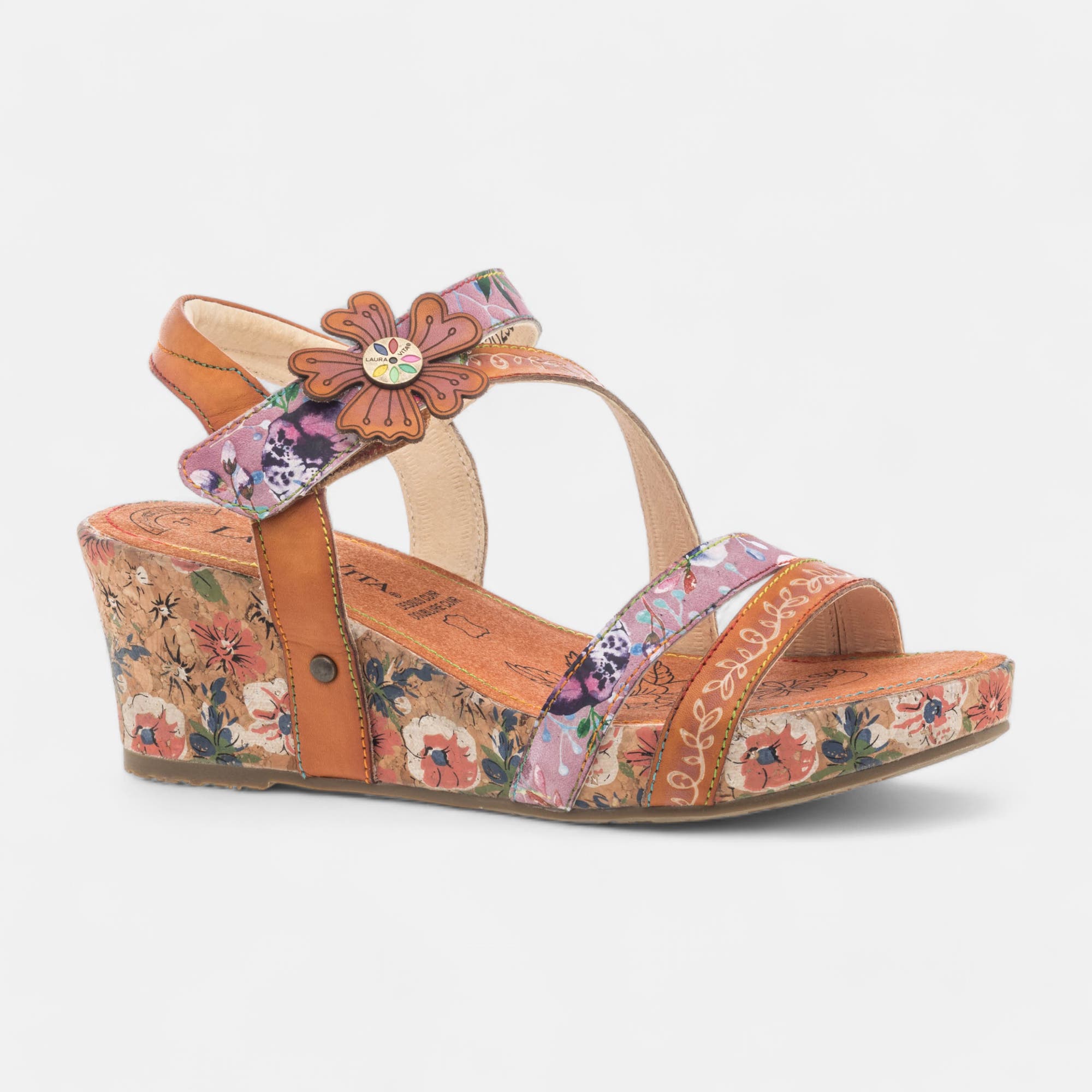 Sandales à talon compensé Femme en cuir orange