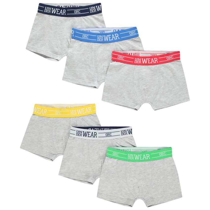Lot de 6 boxers à taille élastiquée contrastée - Gris chiné