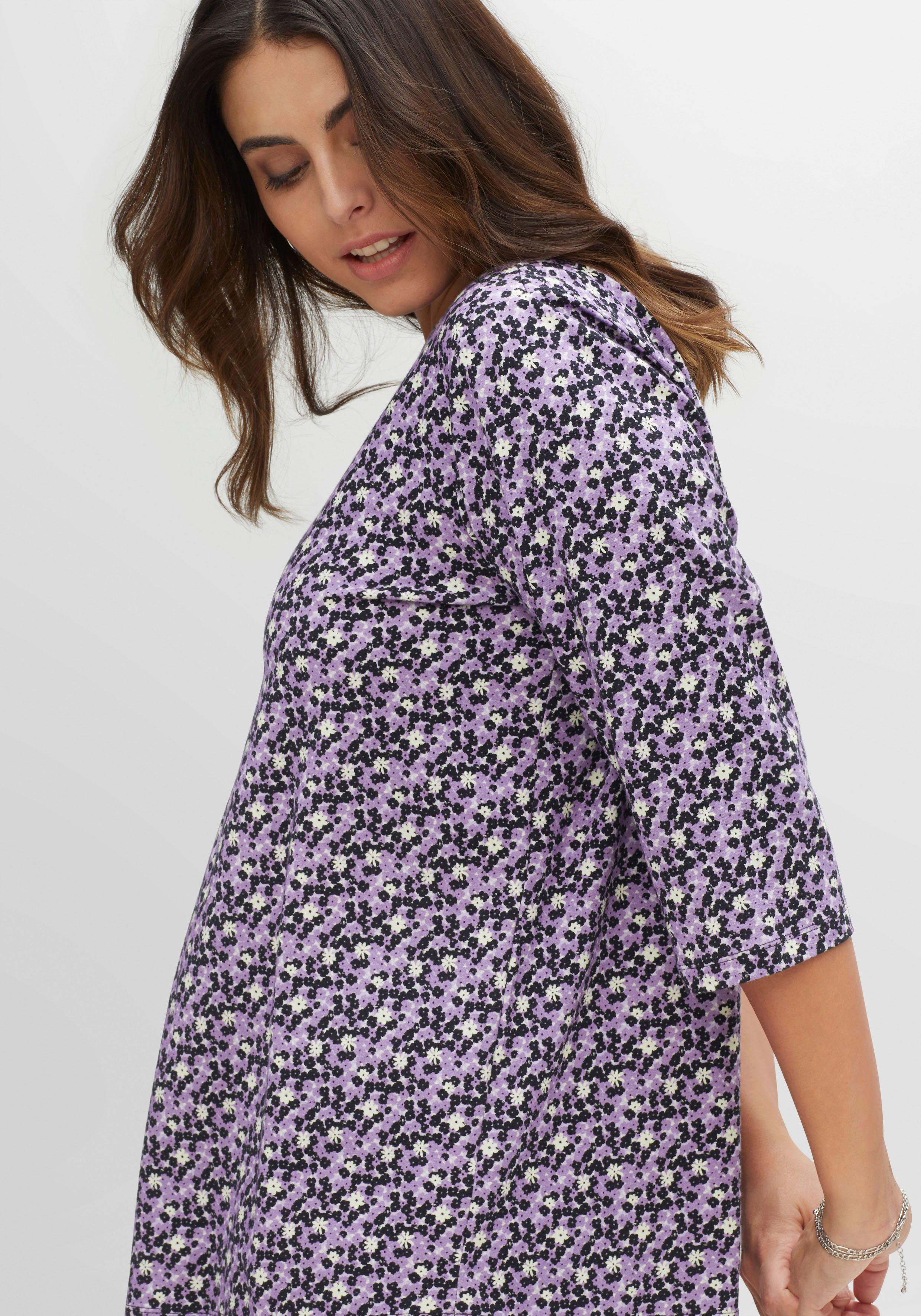 3/4-Arm-Shirt mit Minimalprint und dekorativer Falte