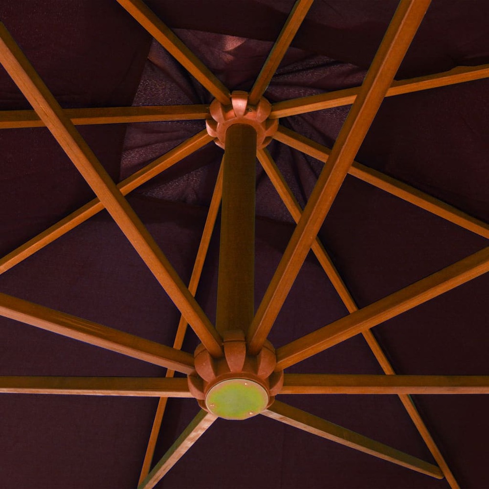 Parasol suspendu avec mât rouge 3 x 3 m bois de sapin bordeaux