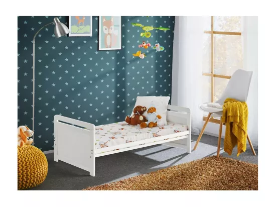 Lit bébé évolutif - GUIZMO - Coloris blanc mat - Lit réglable en hauteur avec tiroir et matelas.