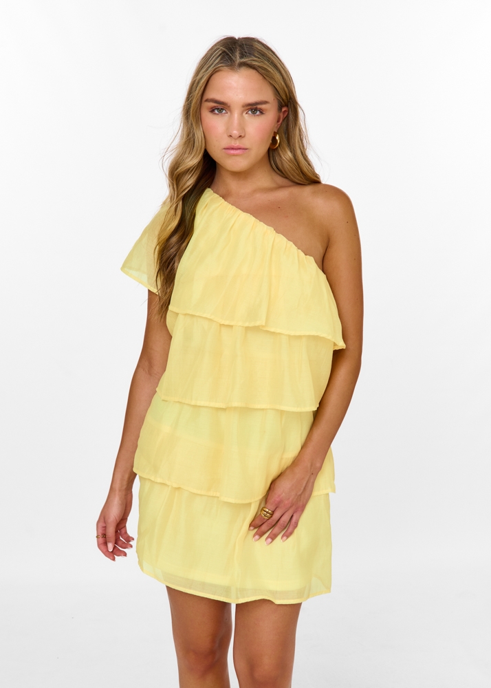 Sophie ruffle jurk geel