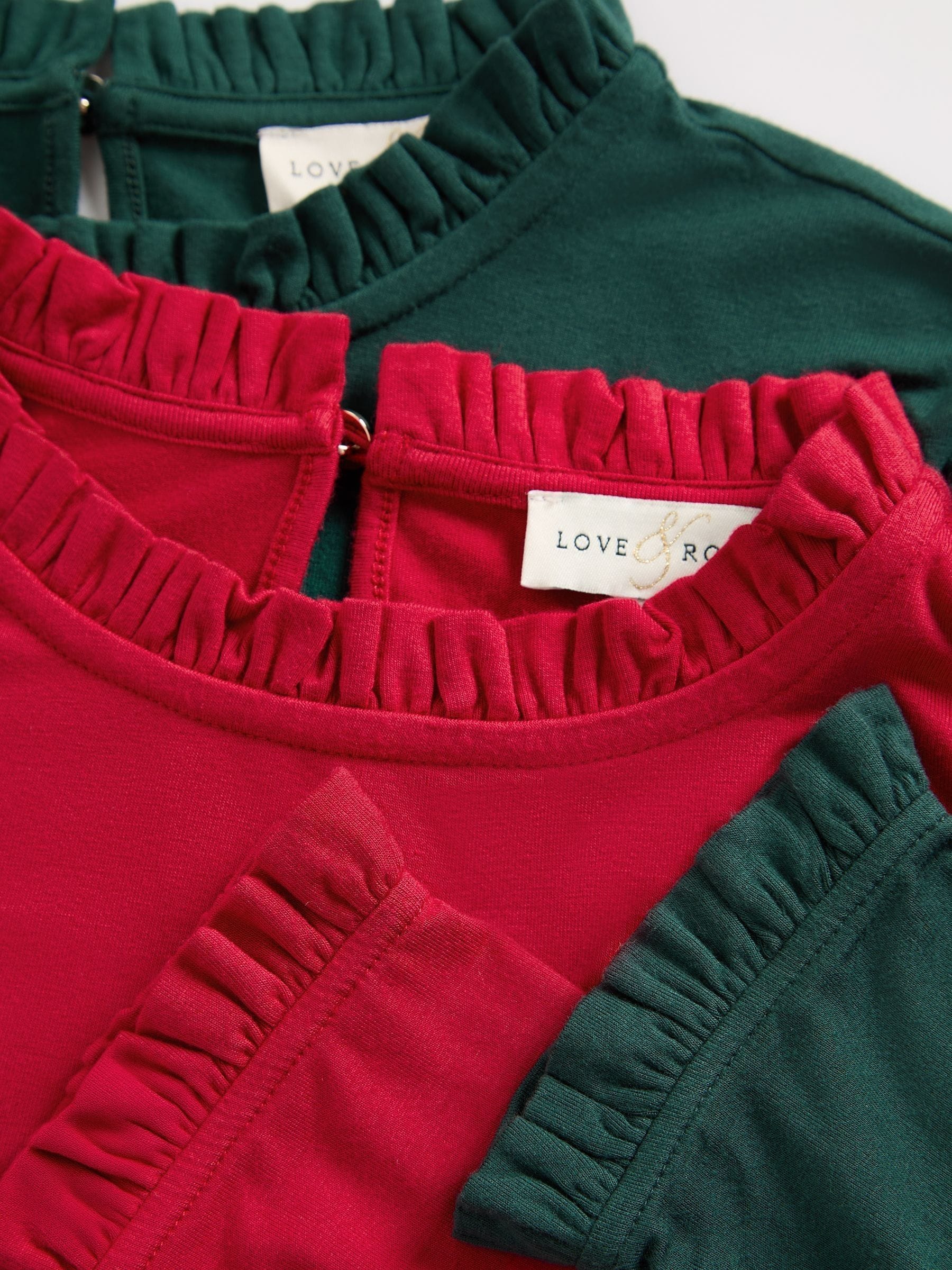 Bes en blauw - Love & Roses jersey top met ruches aan de hals en lange mouwen