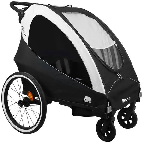 DERYANDERYAN   3in1 Fahrradanhänger für 2 Kinder weiss