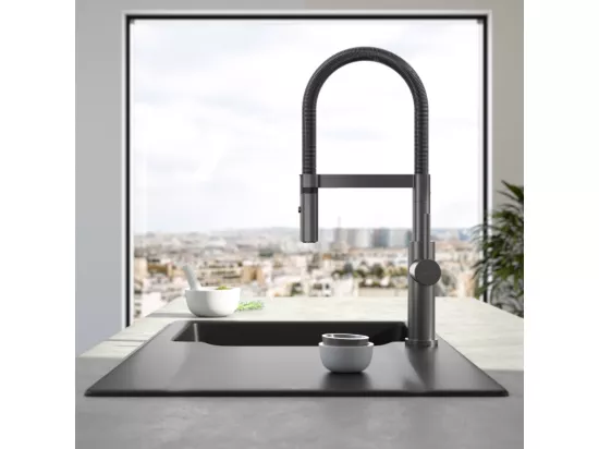 Robinet cuisine VILLEROY ET BOCH Steel expert 2.0 anthracite + nettoyant