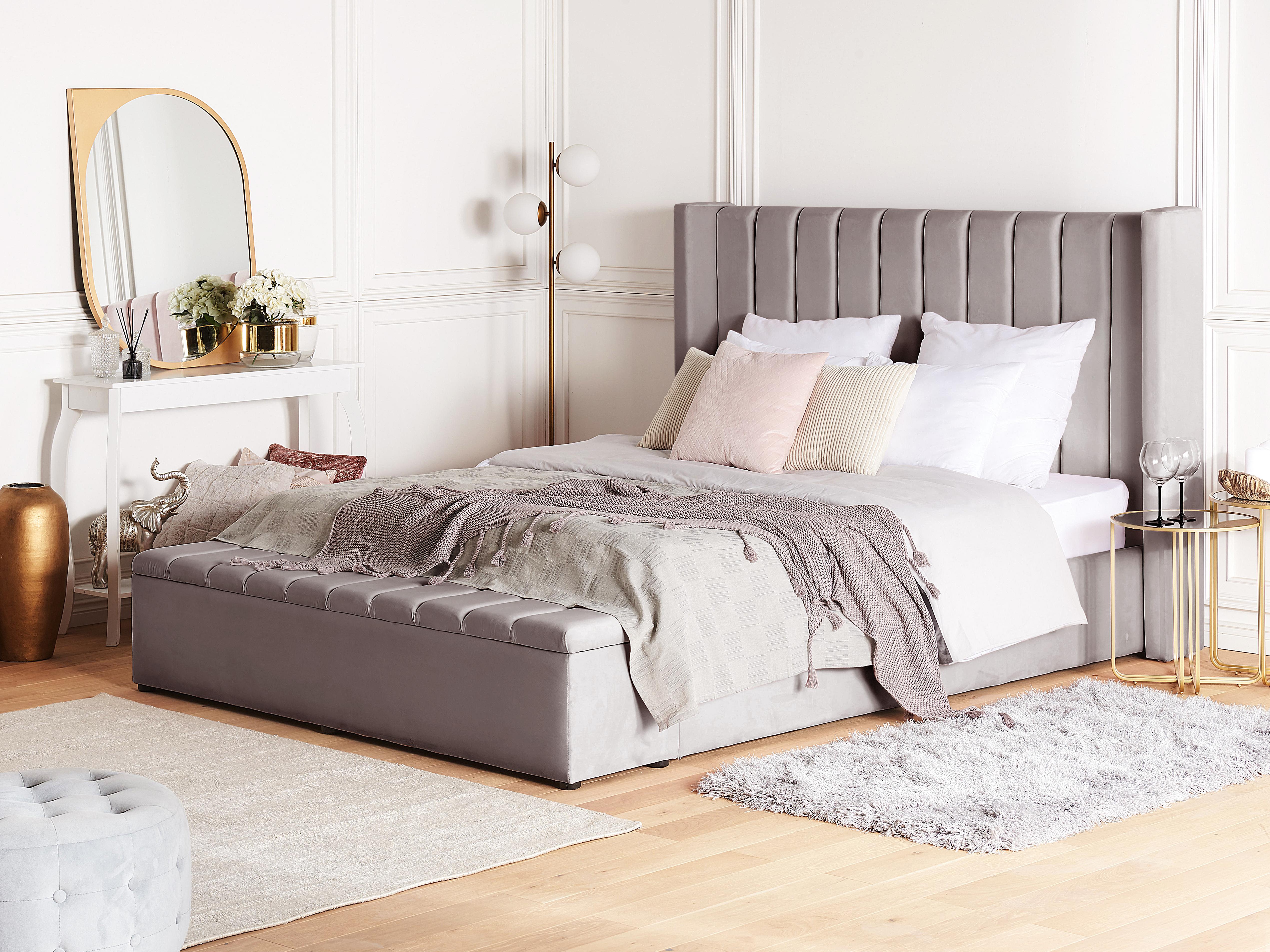 Waterbed met opbergbank Fluweel NOYERS 180 x 200 cm Grijs