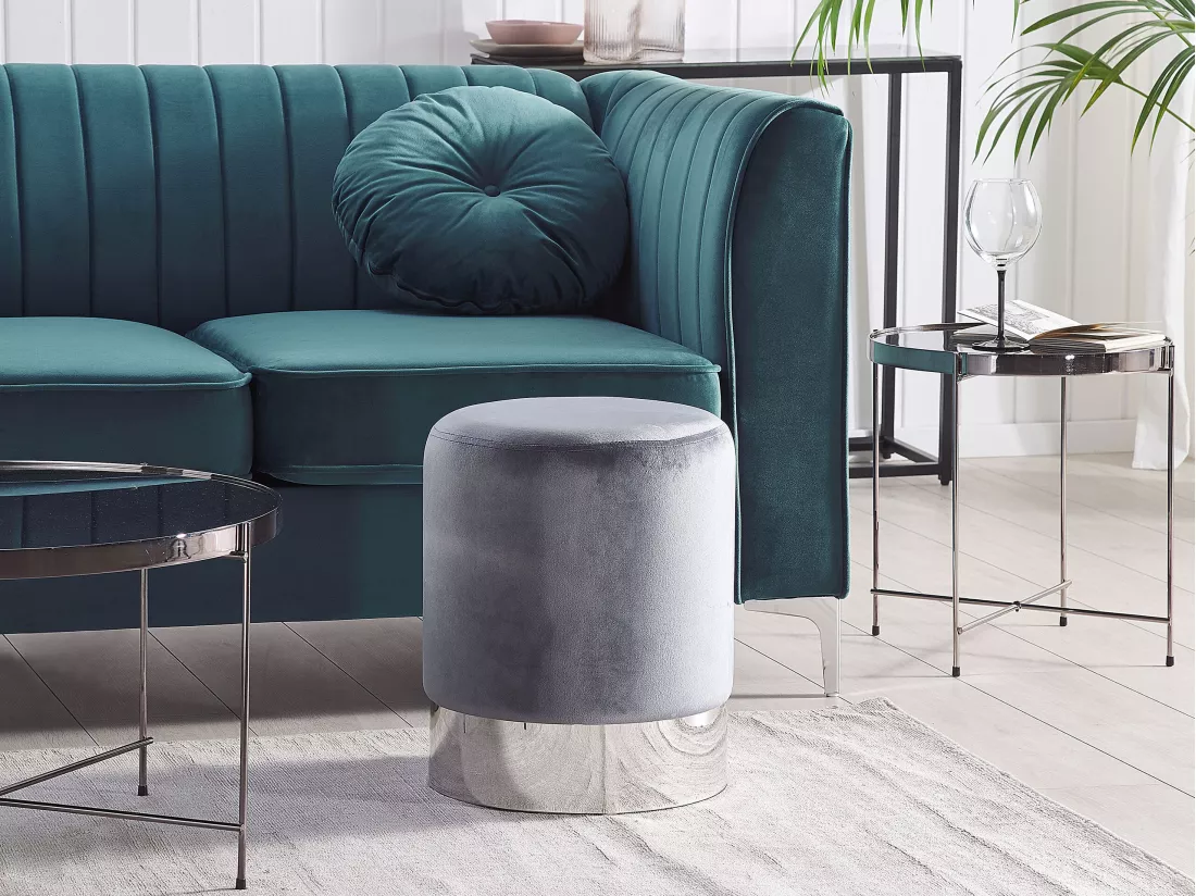 Pouf en velours gris ⌀ 36 cm BRIGITTE