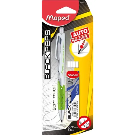 Maped Black Peps Druckbleistift 0,7mm inkl. 12 Minen und 4 Radierern, sortiert