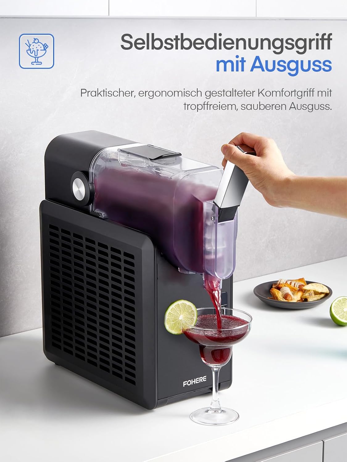 FOHERE Slush Maschine 2L für zu Hause, keine Eiswürfel erforderlich, Selbstreinigung, 5-in-1 Slushie Maschine mit 5 Einstellungen für Slush, Cocktail, Frappé, Milchshake, Wein, Quickfreeze-Technology