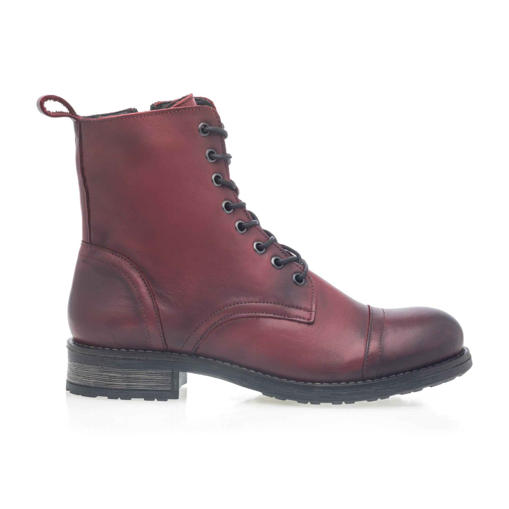 Bottines à lacets Femme en cuir rouge