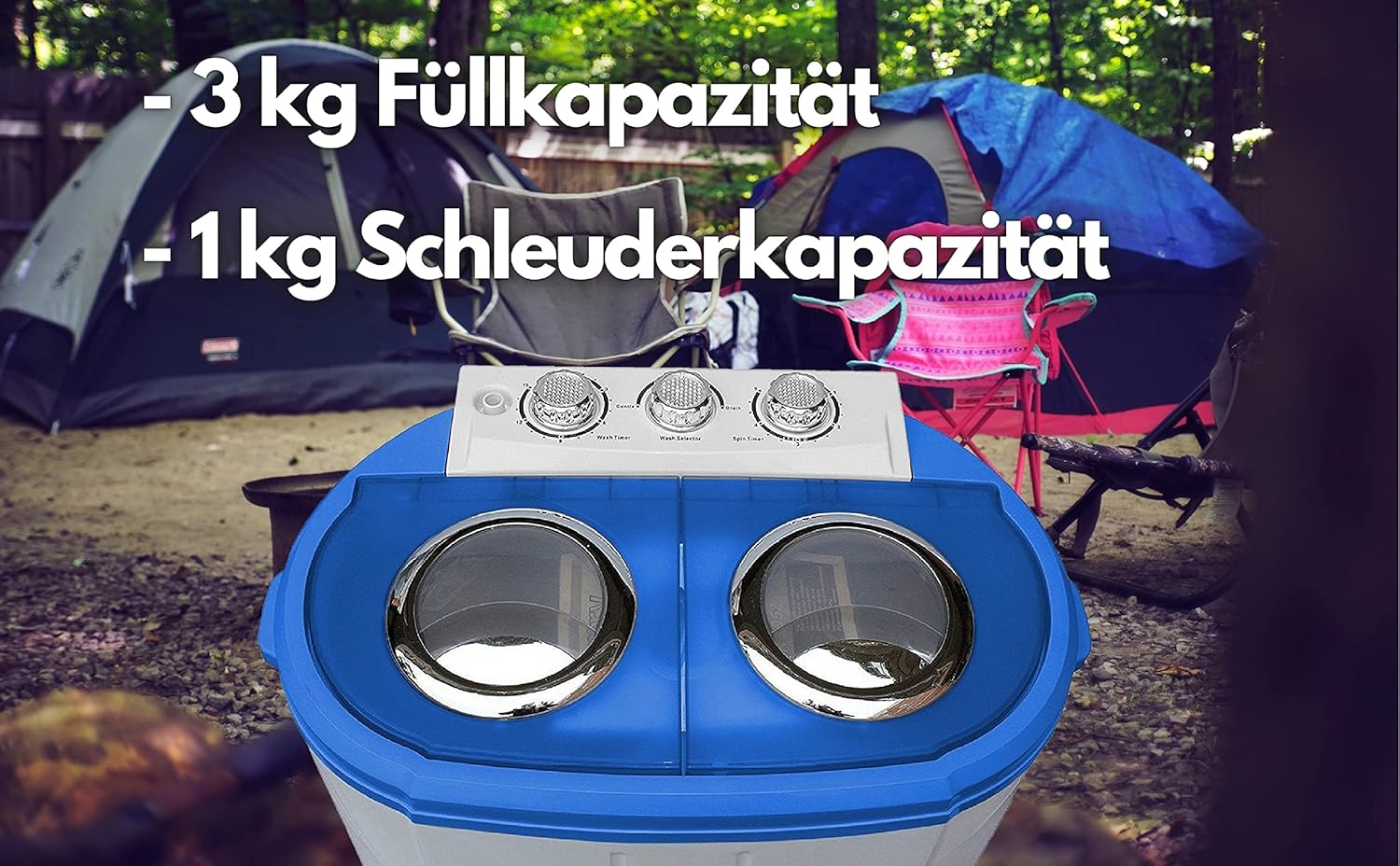 Steinborg Mini Waschmaschine mit Schleuder | 2 Kammern | Waschautomat bis 3 KG | Schleuderkammer bis 1 Kg | Reisewaschmaschine | Miniwaschmaschine | Camping Mobile Toploader, Grau/ Weiß