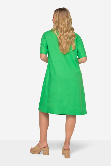 Leinenmix-Kleid, A-Line, V-Ausschnitt, Halbarm