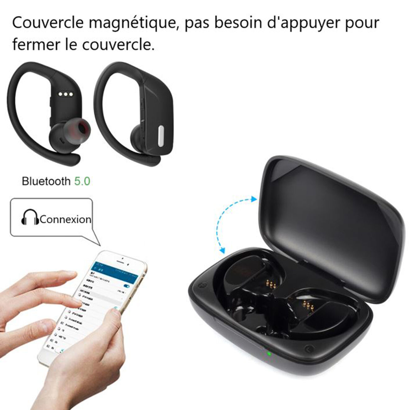 Onamaste Écouteurs Bluetooth sans fil noirs