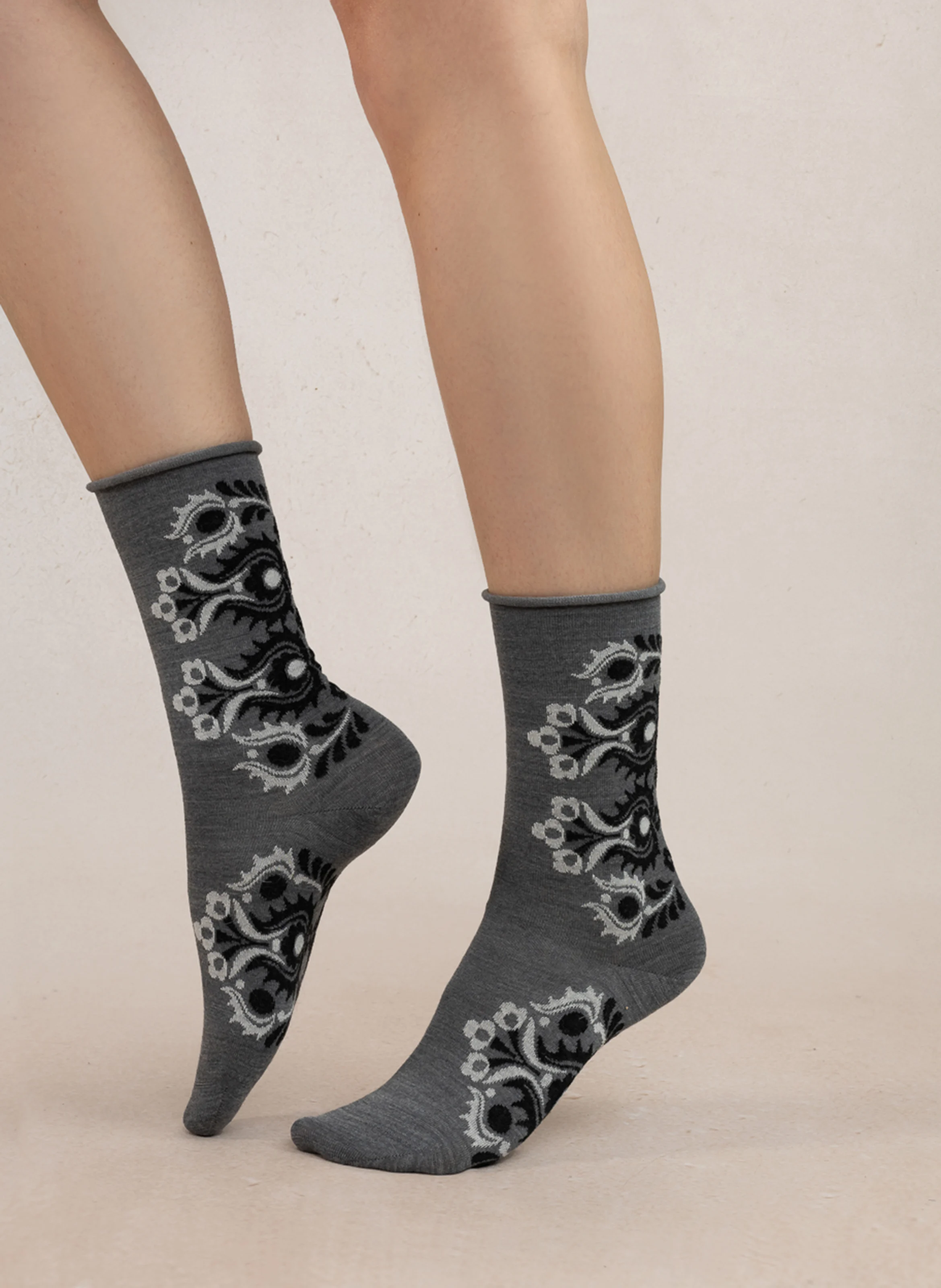 FOLKE - Chaussettes en laine mélangée imprimé | Gris