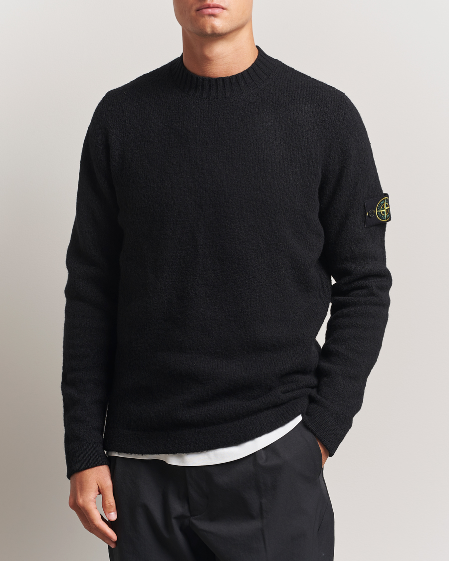 Stone Island Brushed Knitted Wool Crew Neck Black
