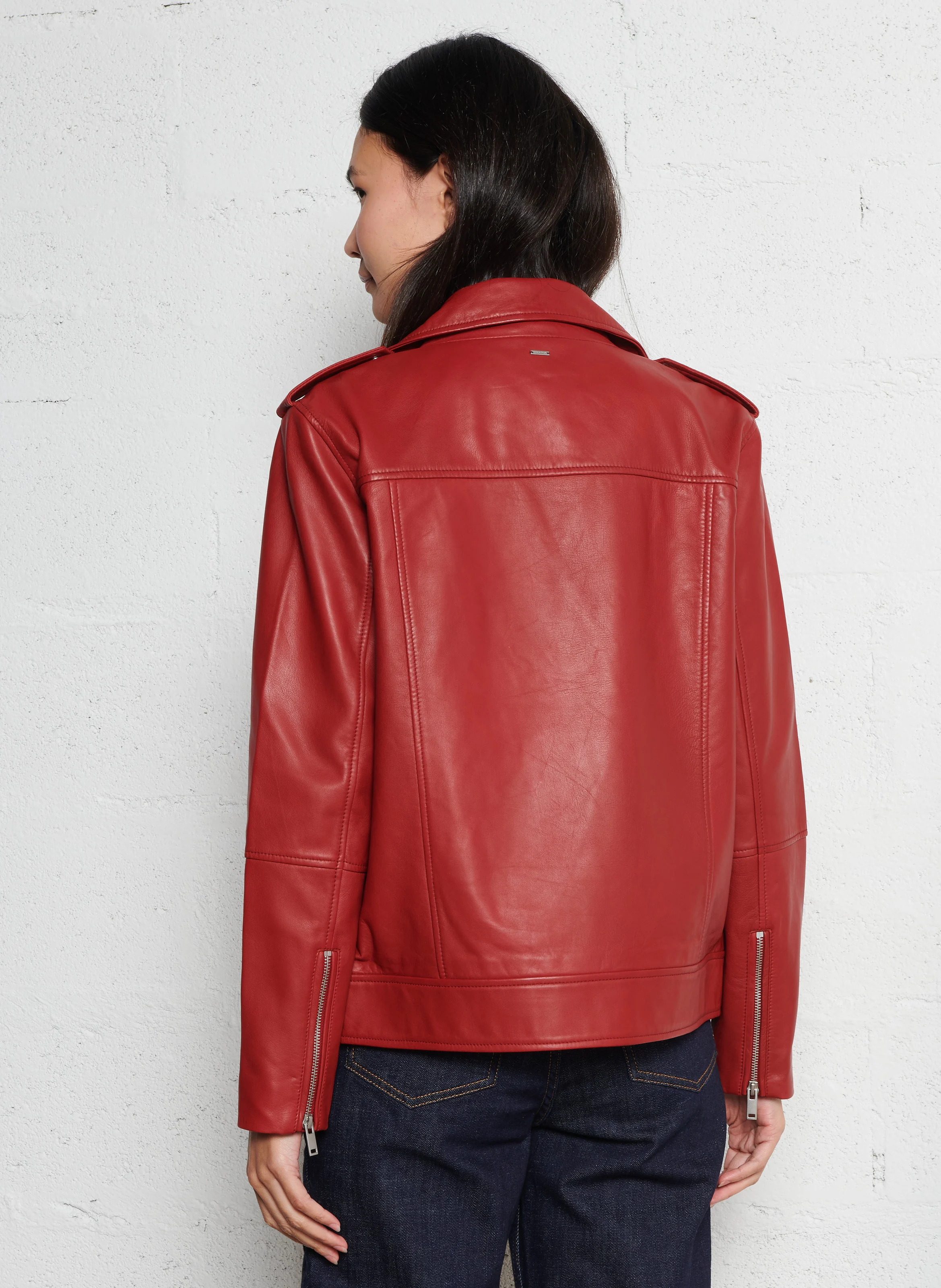 Veste ample col à revers en cuir | Rouge
