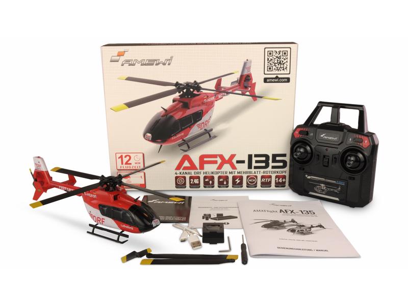 Amewi Helikopter AFX-135 DRF 4-Kanal Singlerotor RTF Kleiner Scale Heli mit 4-Kanal Steuerung für Einsteiger und Fortgeschrittene Piloten