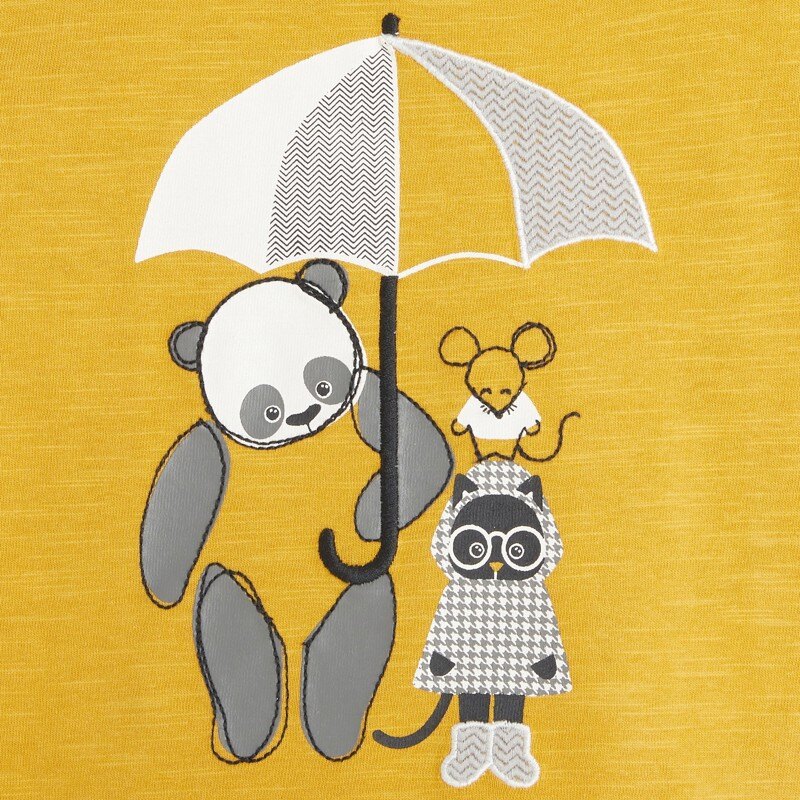 T-shirt panda, chat et souris brodés jaune bébé garçon Jaune